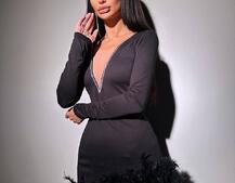 Сукні міні декорована стразами та натуральним пір‘ям | PUSHKA SHOP