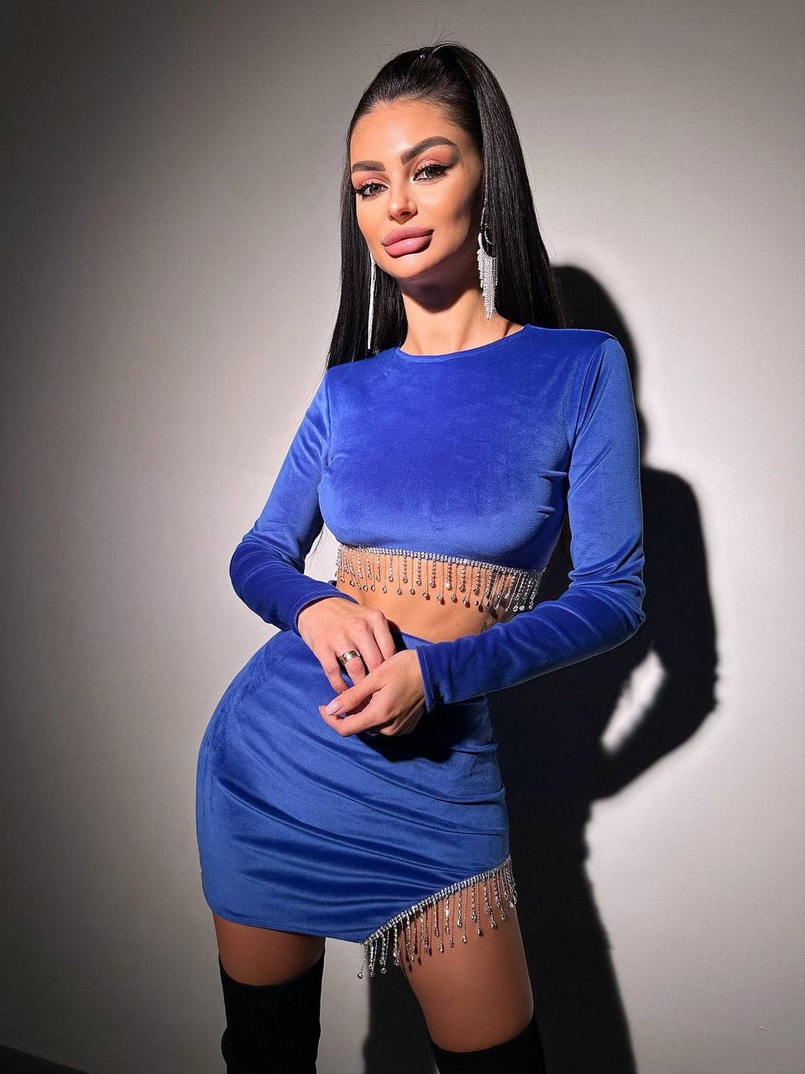 Оксамитовий комплект, декорований бахромою зі страз | PUSHKA SHOP