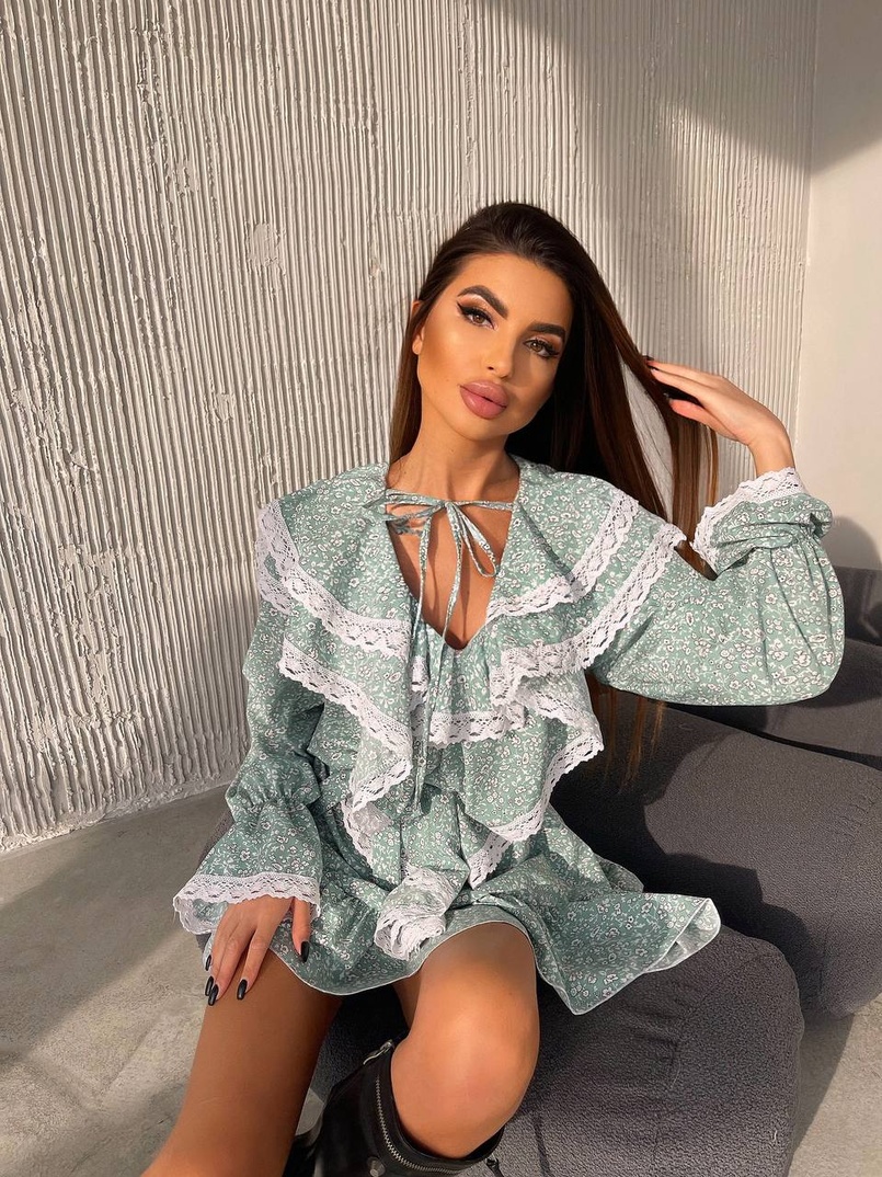 Сукня з квітковим принтом декорована мереживом    | PUSHKA SHOP