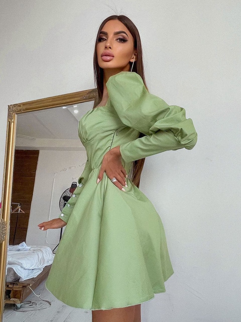 Платье с объемными рукавами из хлопка | PUSHKA SHOP