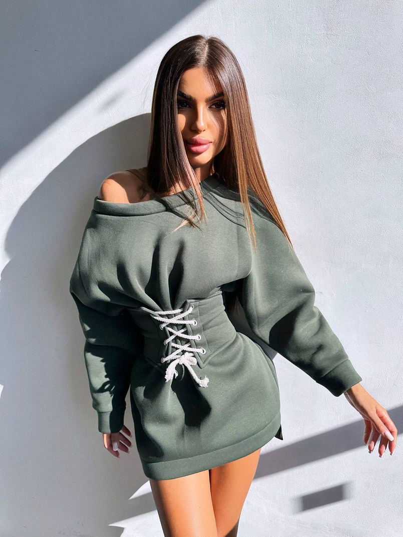 Тепле затишне худі over-size на флісі + корсет на шнурівці Можна носити з корсетом та без | PUSHKA SHOP