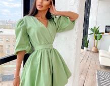 Воздушное коттоновое платье с пышной юбкой и объемными рукавами Воздушное коттоновое платье с пышной юбкой и объемными рукавами | PUSHKA SHOP