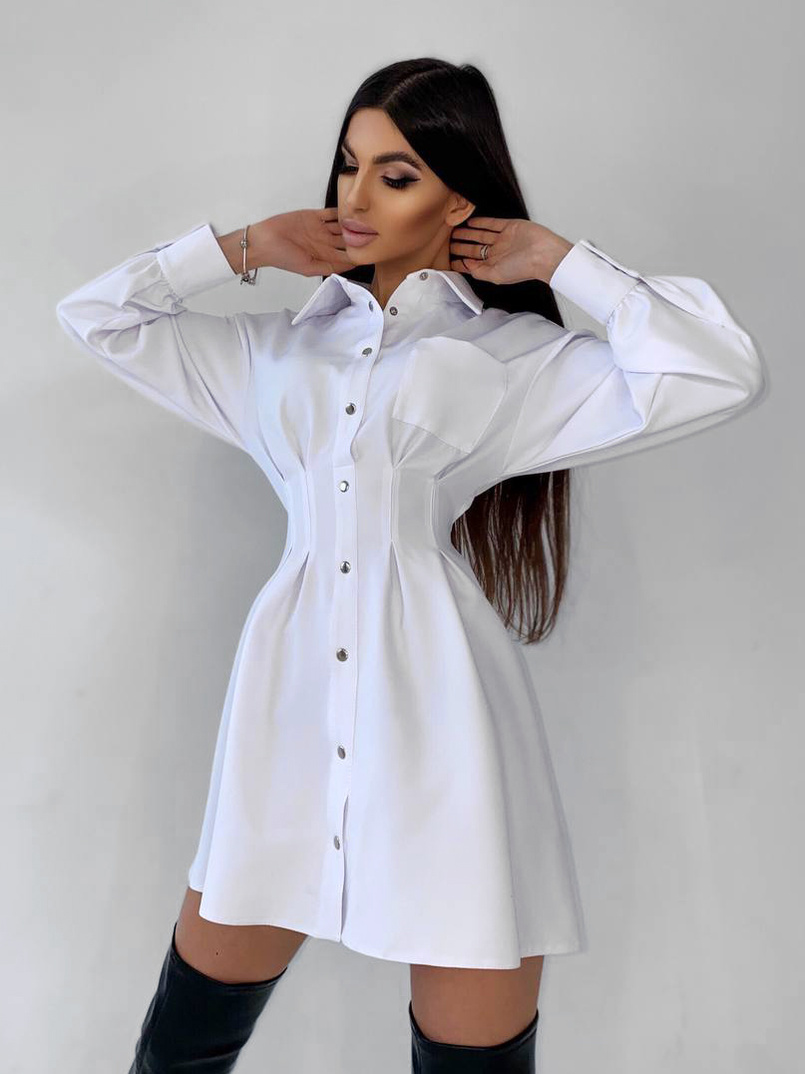Приталенное платье-рубашка на кнопках с открытой спиной | PUSHKA SHOP
