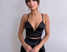 Комплект: топ з філіжанками + спідниця декорована бахромою зі страз  | PUSHKA SHOP