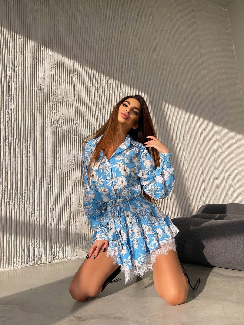 Сукня міні на гудзиках,декорована мереживом  | PUSHKA SHOP