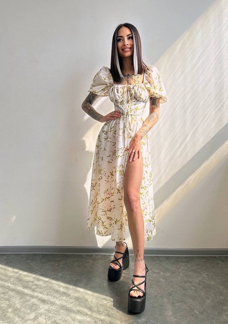 Сукня- міді  з квітковим принтом | PUSHKA SHOP