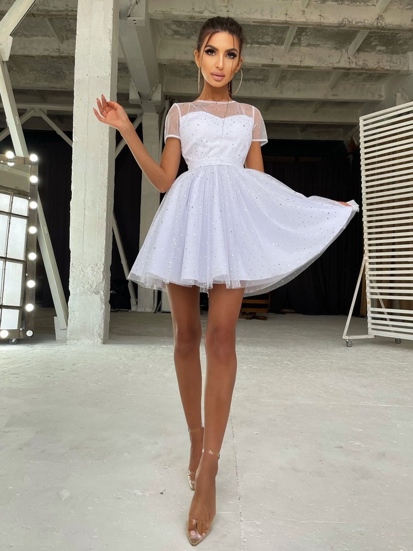 Платье-мини  с голографическими  блестками | PUSHKA SHOP