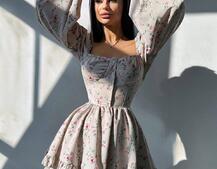 Лялькова сукня з пишною спідницею та корсетним верхом з ніжним квітковим принтом  | PUSHKA SHOP