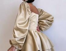 Атласна корсетна сукня бюстьє з пишною подвійною спідницею та об‘ємними рукавами Атласна корсетна сукня бюстьє з пишною подвійною спідницею та об‘ємними рукавами | PUSHKA SHOP