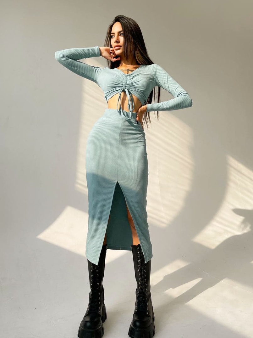 Комплект: топ+ юбка миди с разрезом Комплект: топ+ юбка миди с разрезом | PUSHKA SHOP