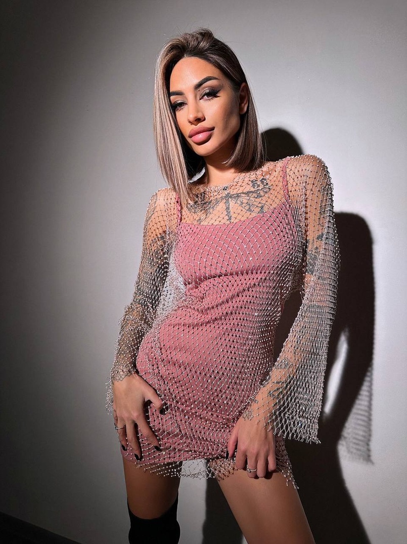 Сукня із сітки зі стразами на трикотажній підкладці  | PUSHKA SHOP