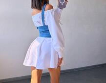 Приталена сукня-сорочка на плічках  з джинсовим корсетом на шнурівці  | PUSHKA SHOP