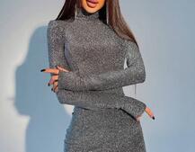 Платье-мини с подплечниками из люрекса  | PUSHKA SHOP