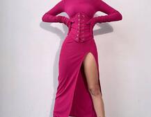 Комплект: трикотажне плаття- міді + корсет + рукавички | PUSHKA SHOP