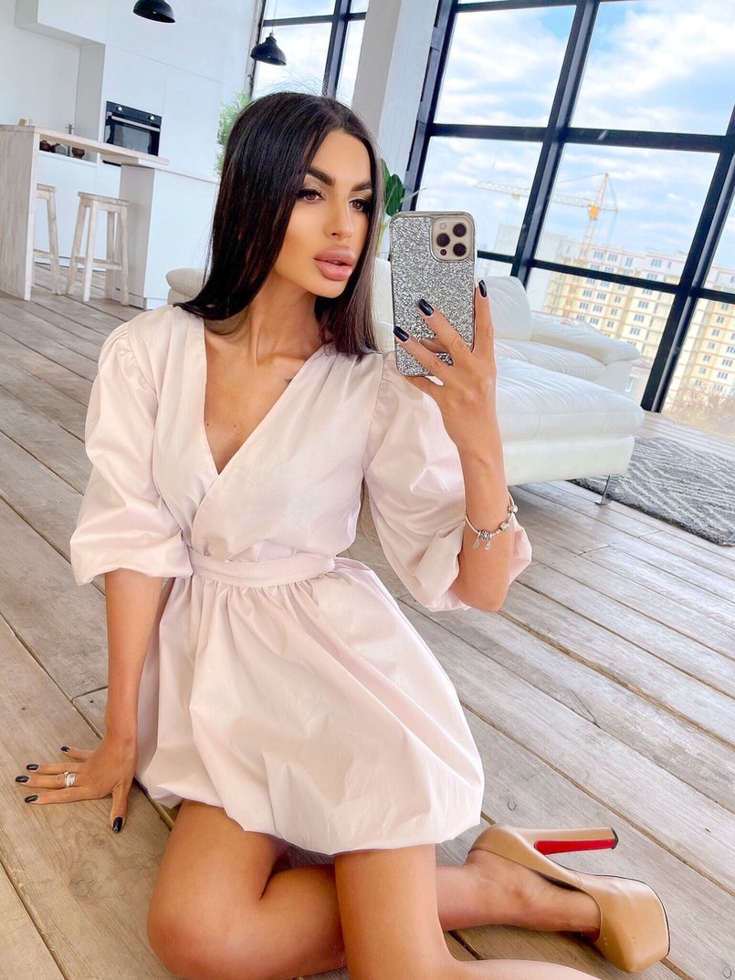 Воздушное коттоновое платье с пышной юбкой и объемными рукавами  | PUSHKA SHOP