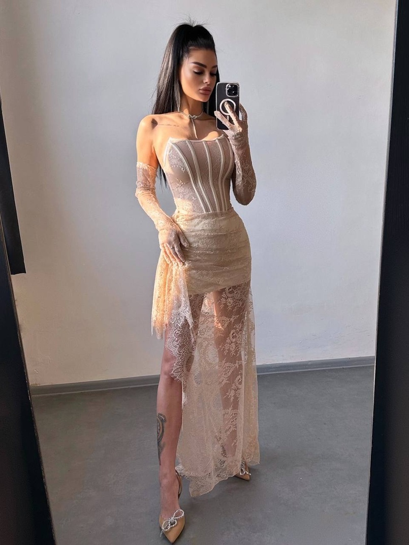 Мереживна сукня максі з рукавичками  | PUSHKA SHOP