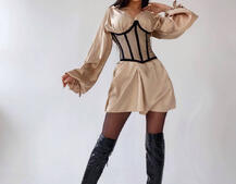 Комплект: шелковое платье на завязках с прозрачным бельевым корсетом на шнуровке Комплект: шелковое платье на завязках с прозрачным бельевым корсетом на шнуровке | PUSHKA SHOP