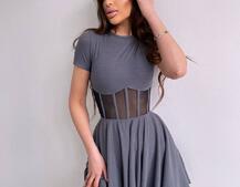 Сукня-міні  з елементами корсету  та спідницею солнцем | PUSHKA SHOP