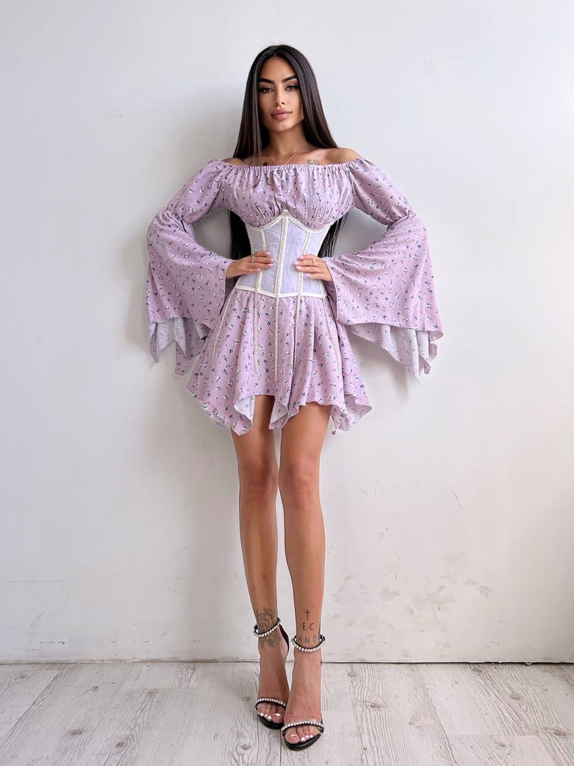 Сукня асиметричного крою з розкльошеними рукавами + корсет декорований стразами Ручна робота Сукня асиметричного крою з розкльошеними рукавами + корсет декорований стразами Ручна робота | PUSHKA SHOP