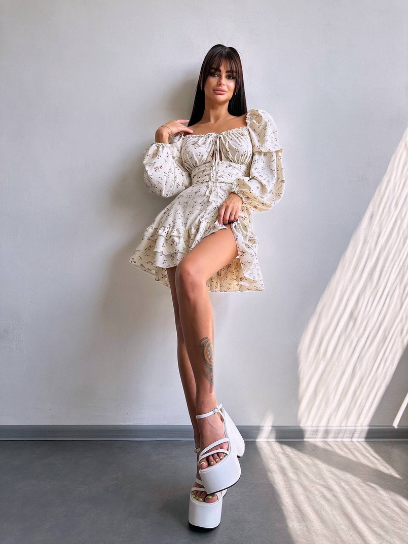 Сукня з квітковим принтом з воланами на ґудзиках  | PUSHKA SHOP