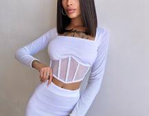 Трикотажний комплект: топ з елементами корсету та спідниця з розрізами  | PUSHKA SHOP