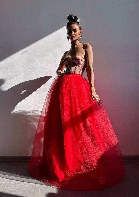 Комплект: корсет бюстьє декорований стразами + пишна спідниця максі  Ручна робота  | PUSHKA SHOP