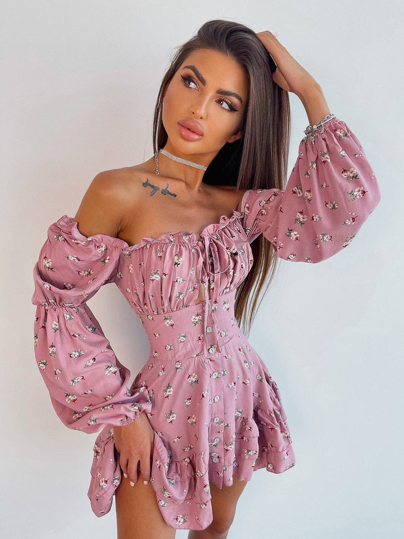 Сукня з квітковим принтом з воланами на ґудзиках Сукня з квітковим принтом з воланами на ґудзиках | PUSHKA SHOP