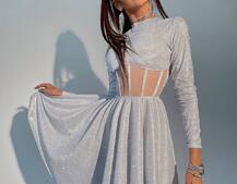 Приталена блискуча сукня з корсетною вставкою та пишною спідницею-сонцем | PUSHKA SHOP