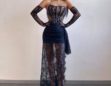 Мереживна сукня максі з рукавичками  | PUSHKA SHOP