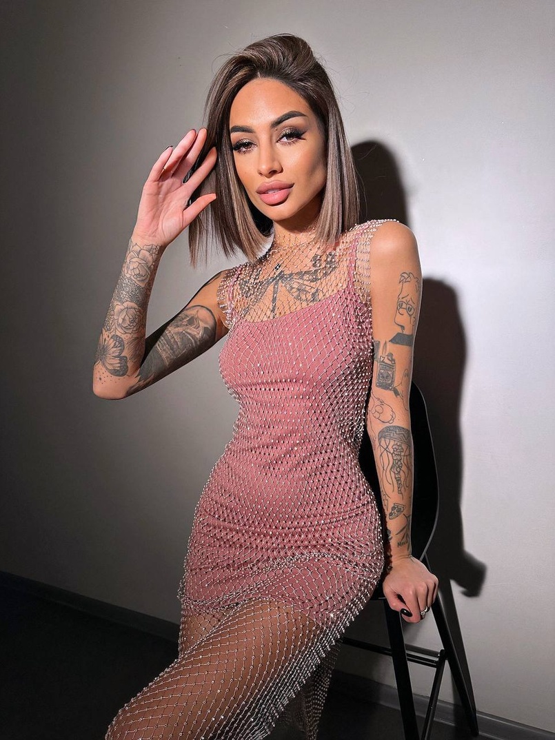 Сукня із сітки зі стразами на трикотажній підкладці  | PUSHKA SHOP