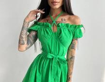 Муслиновое платье мини с корсетной вставкой на талии с косточками Муслиновое платье мини с корсетной вставкой на талии с косточками | PUSHKA SHOP