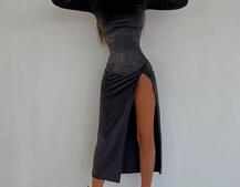 Оксамитова сукня міді з розрізом + атласний корсет Оксамитова сукня міді з розрізом + атласний корсет | PUSHKA SHOP