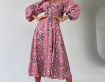 Цветочное платье миди с завязками на груди  | PUSHKA SHOP