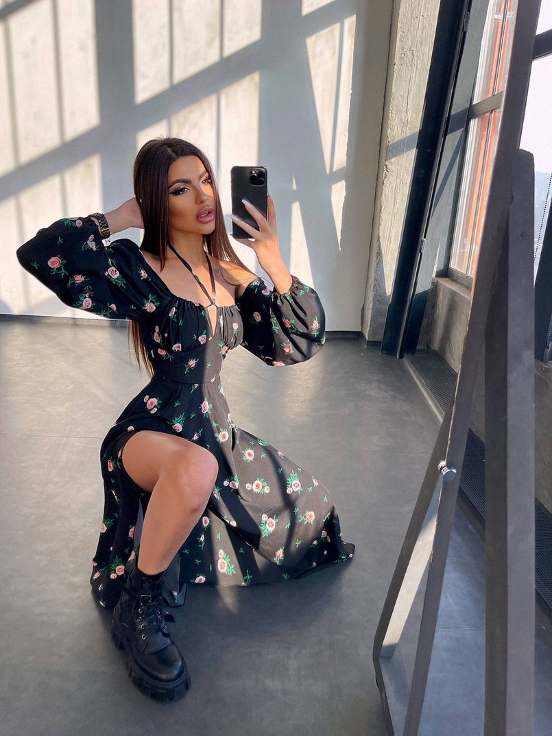 Сукня міді з квітковим принтом  | PUSHKA SHOP