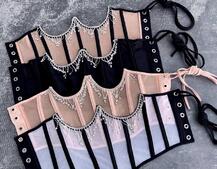 Корсет на кісточках зі шнурівкою, декорований бахромою зі страз | PUSHKA SHOP