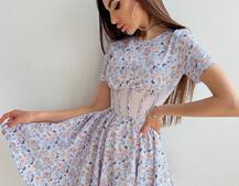 Цветочное платье мини с элементами корсета на косточках  | PUSHKA SHOP