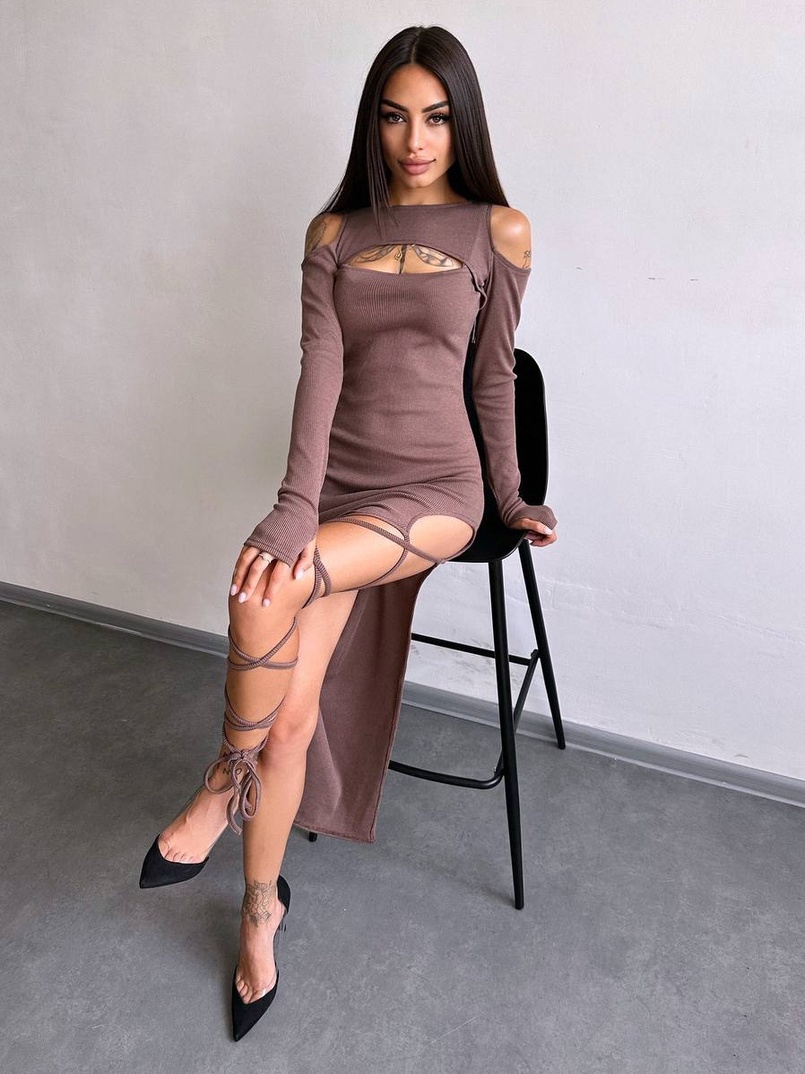 Трикотажна сукня з зав’язкою на ніжку   | PUSHKA SHOP