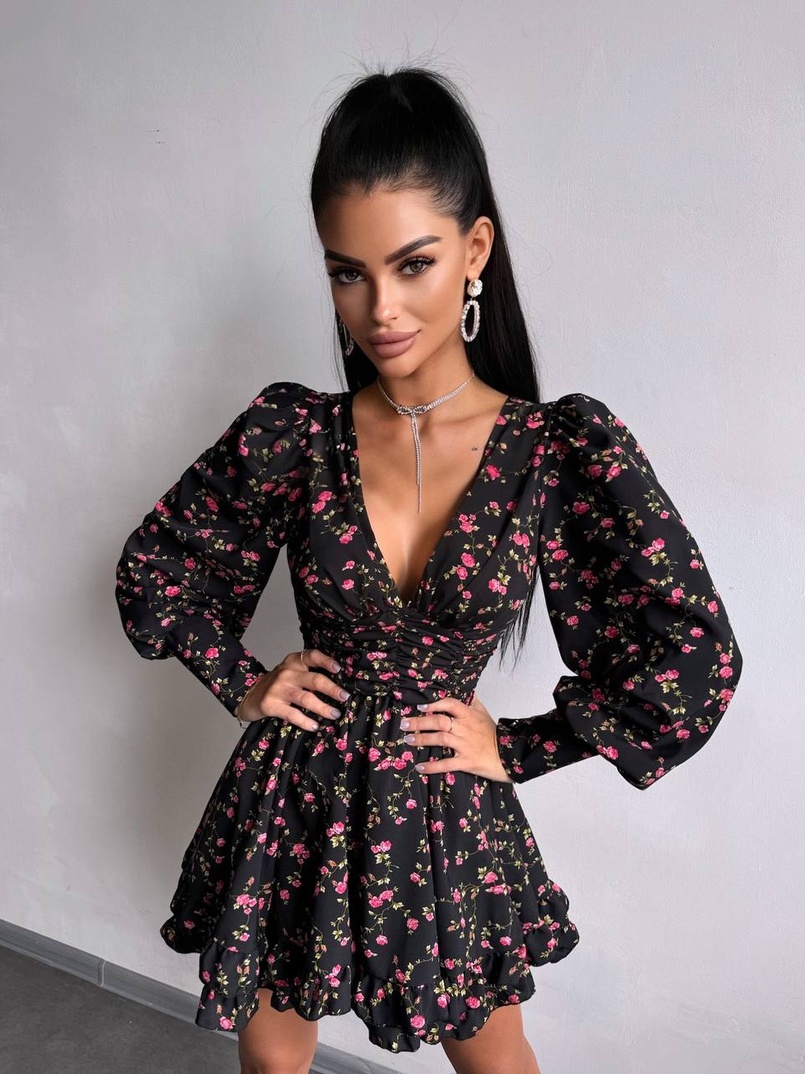 Сукня міні з пишною спідницею та драпіруванням на талії | PUSHKA SHOP