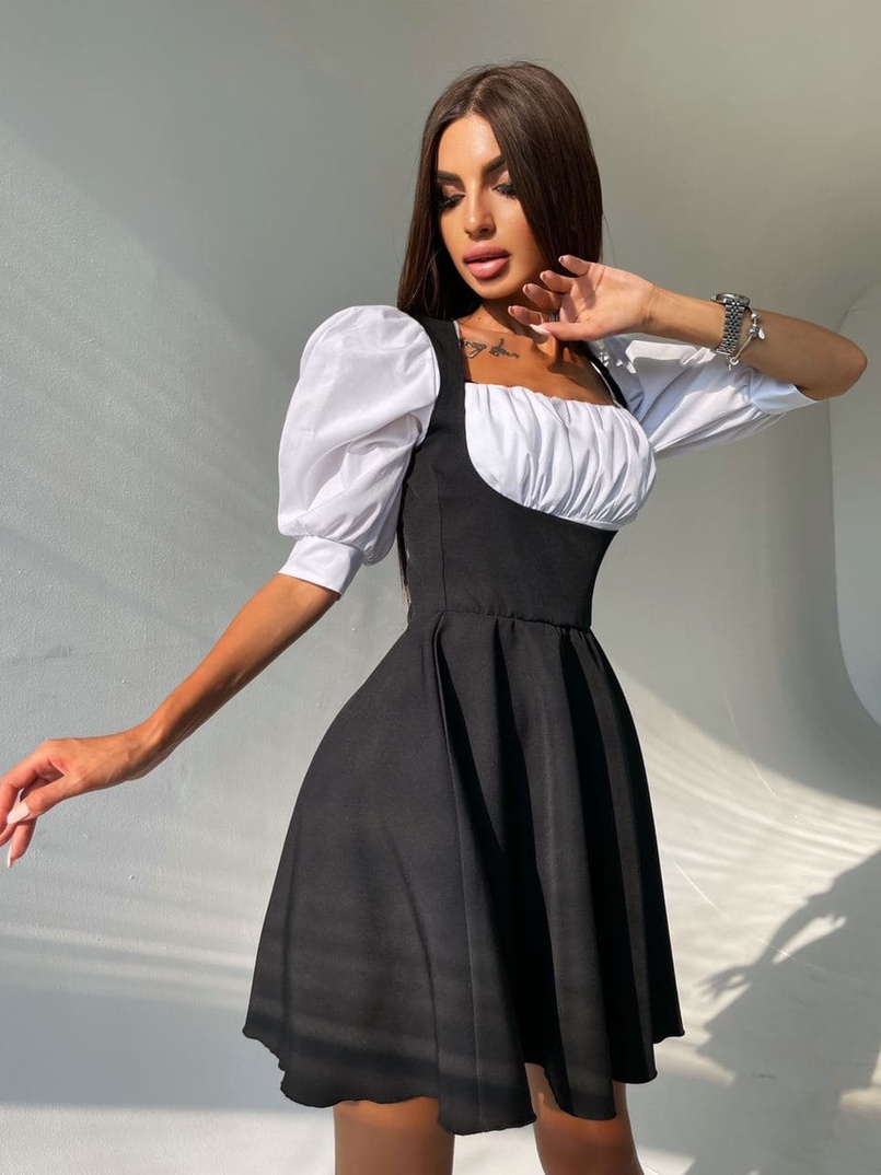 Платье с объемными рукавами из хлопка Платье с объемными рукавами из хлопка | PUSHKA SHOP