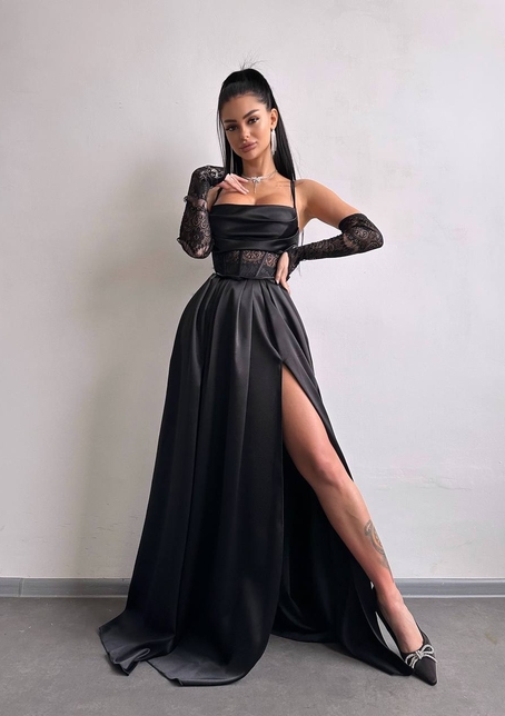 Атласний комплект: корсет + спідниця максі  | PUSHKA SHOP