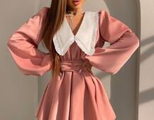 Сукня з коміром та об'ємними рукавами з широким поясом Сукня з коміром та об'ємними рукавами з широким поясом | PUSHKA SHOP