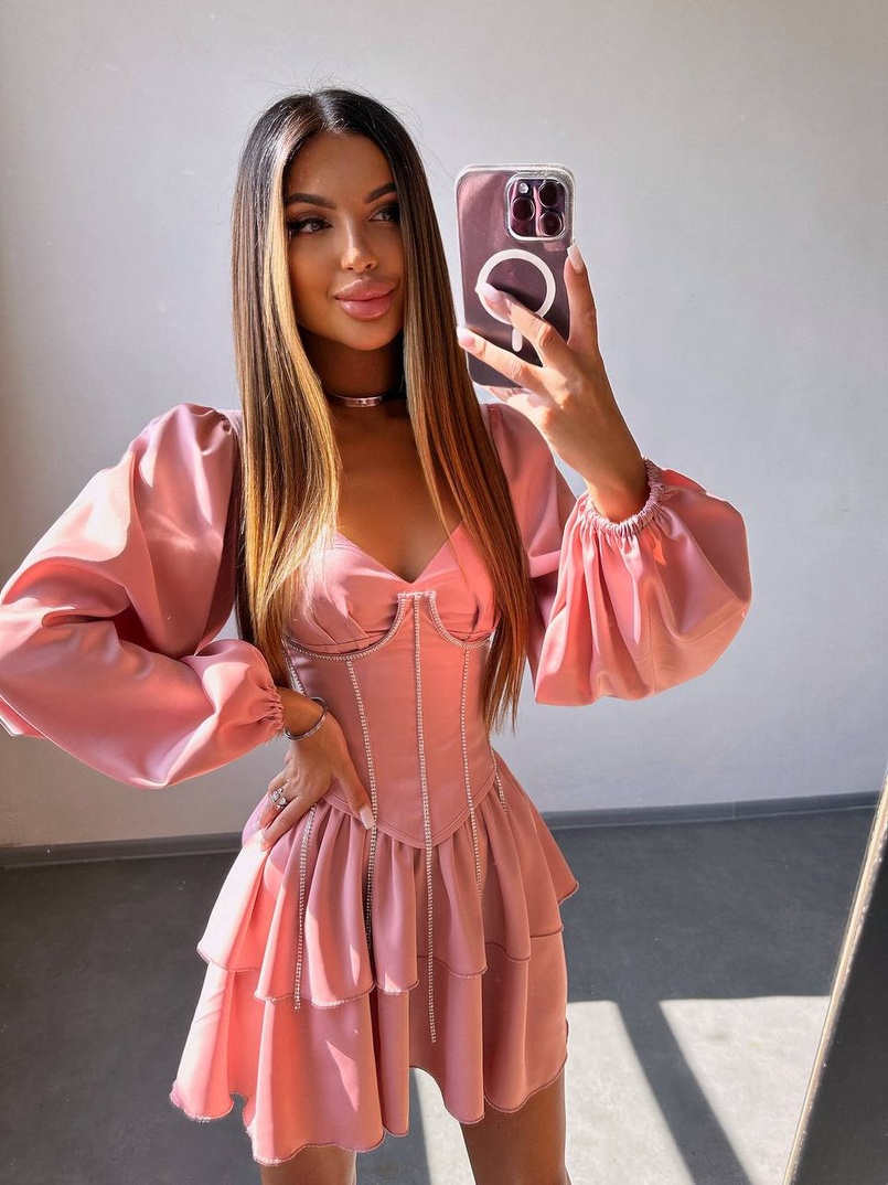 Комплект: сукня з подвійною спідницею + корсет, декорований стразами    | PUSHKA SHOP