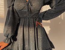 Блискуча сукня з оборками та чашками з ефектом push up Блискуча сукня з оборками та чашками з ефектом push up | PUSHKA SHOP