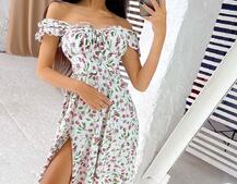 Летнее цветочное платье-миди с завязками на груди  Летнее цветочное платье-миди с завязками на груди  | PUSHKA SHOP