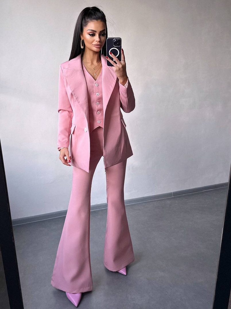 Костюм: піджак на підкладці, штани кльош+ жилет  | PUSHKA SHOP