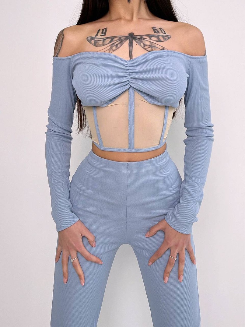 Комплект : штани кльош і топ з елементами корсету  | PUSHKA SHOP