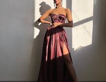 Комплект: корсет-бюстьє , декорований стразами + спідниця максі з розрізом Комплект: корсет-бюстьє , декорований стразами + спідниця максі з розрізом | PUSHKA SHOP