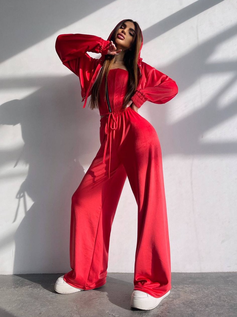 Велюровий комплект трійка: кофта + корсет на блискавці+ штани | PUSHKA SHOP