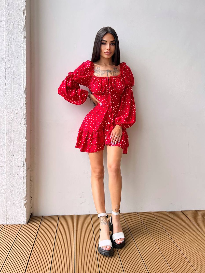 Сукня в горошок на ґудзиках з воланами Сукня в горошок на ґудзиках з воланами | PUSHKA SHOP