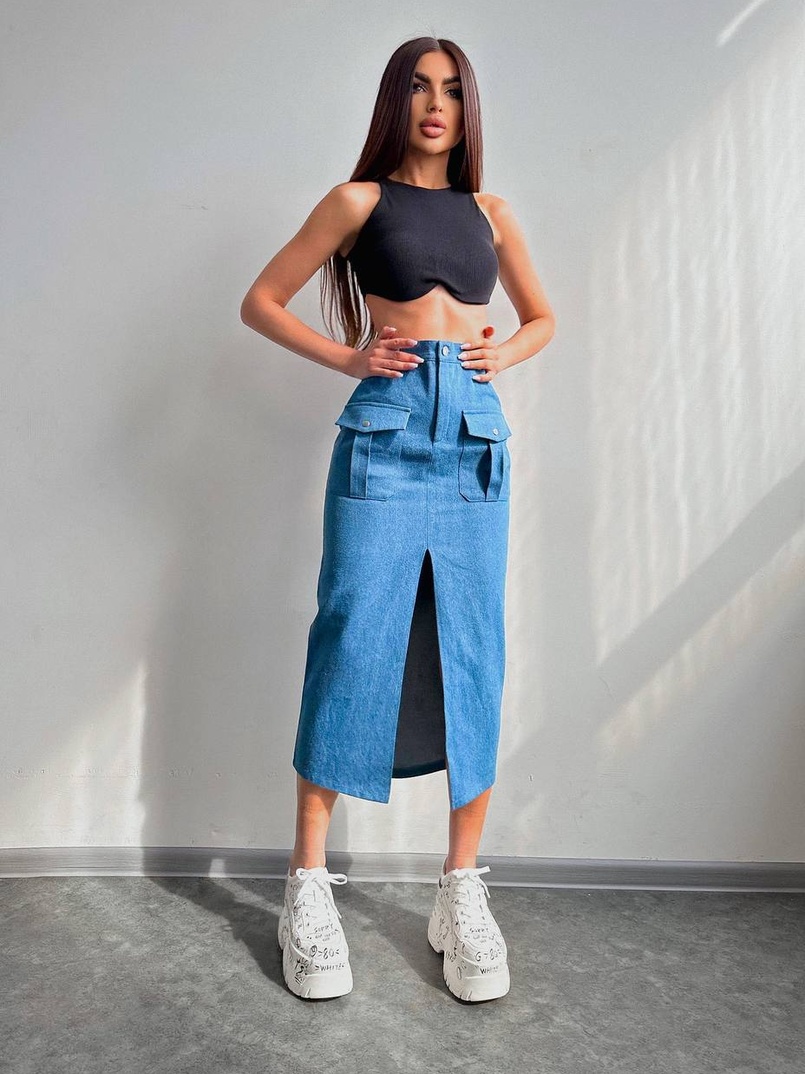 Комплект: джинсова спідниця  + топ з філіжанками  Комплект: джинсова спідниця  + топ з філіжанками  | PUSHKA SHOP